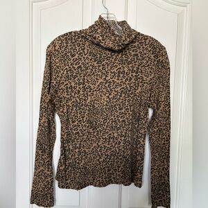 EUC BDG Leopard Print Turtleneck Long Sleeve Top - Brown & Black thin cotton XL